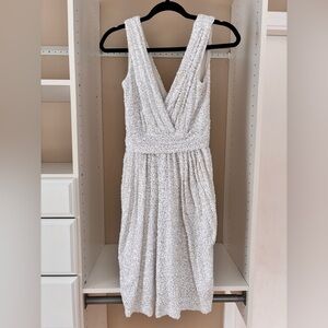 Badgley Mischka Textured White Backless Dress